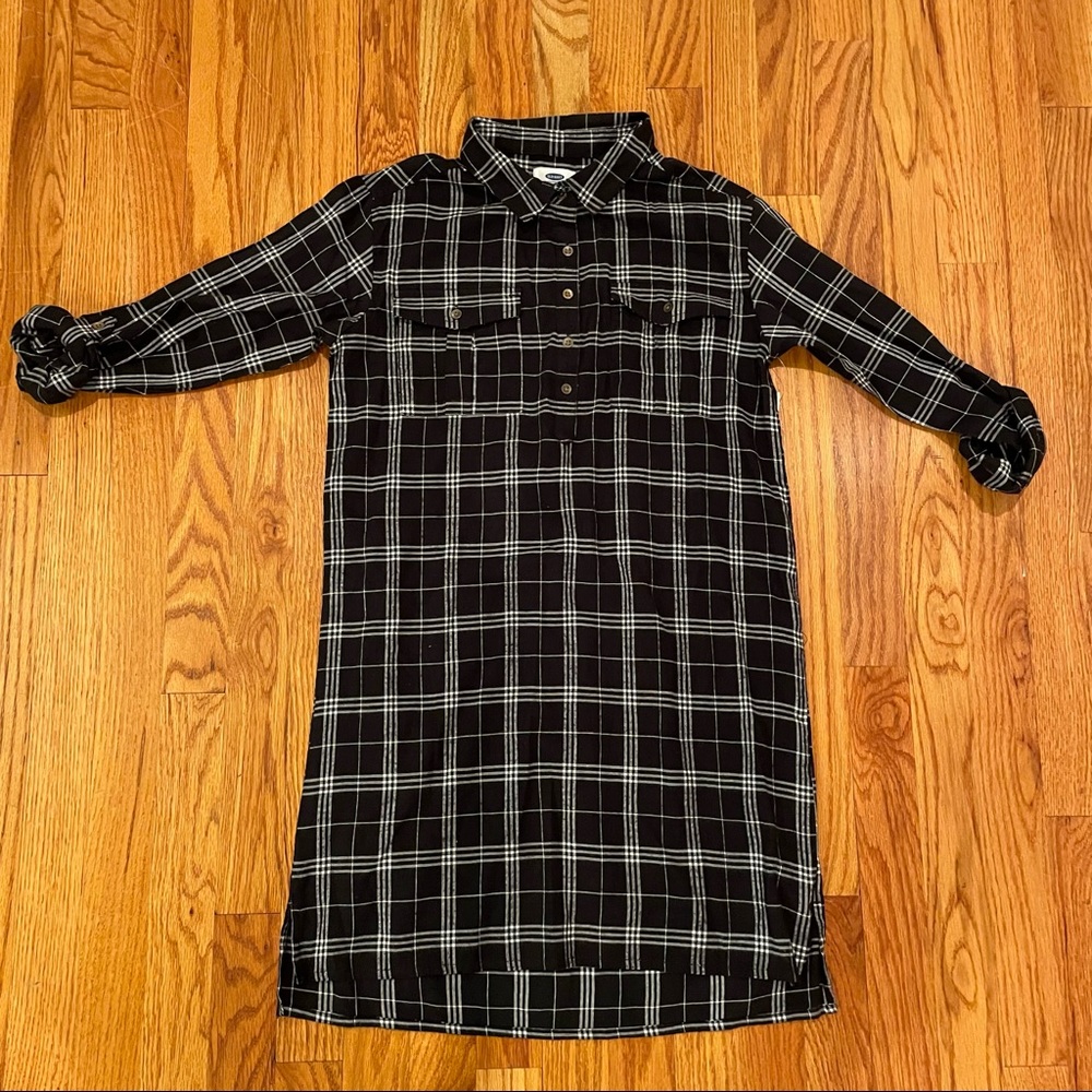 NWT Old Navy black and white checkered plaid shirtdress